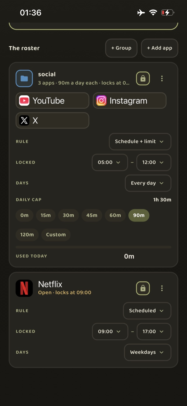 The Brig — Snapback's roster of blocked apps